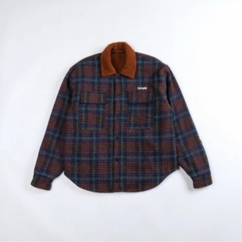 Luke Sherpa Oversized Jacket in Electric/Sienna Flannel